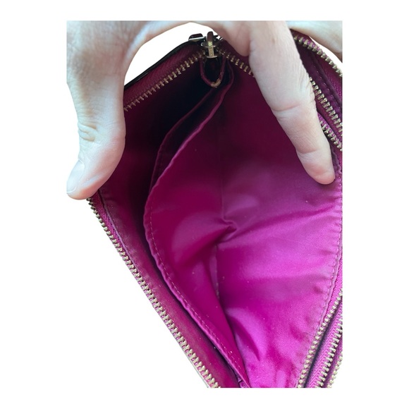 Coach Brown Signature Wristlet with Pink Trim and Gold Plaque - Picture 7 of 7